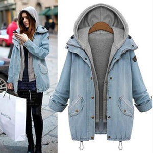 Students Denim Hooded Fleece Coat Two-piece AD0208