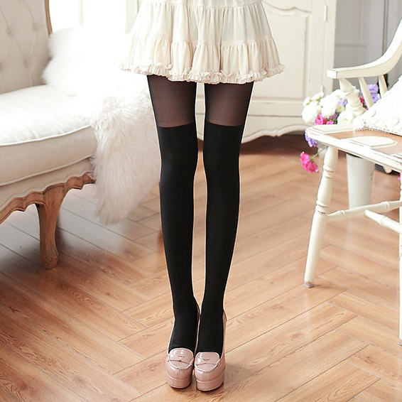 Japanese Fake Over-The-Knee Patchwork Stockings Pantyhose AD10207