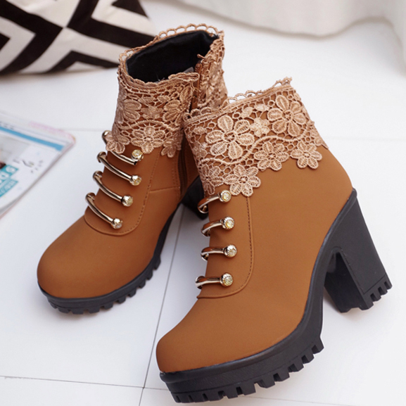 Black/Brown Lace Heels Martin Boots AD0163