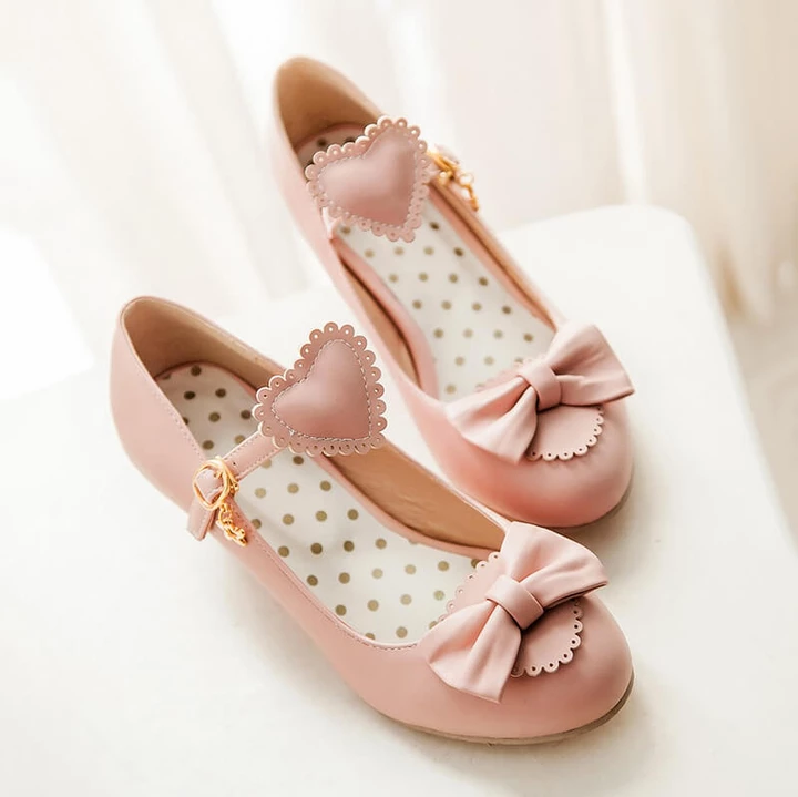 Japanese Peach Heart Bowknot Lolita Shoes AD10552