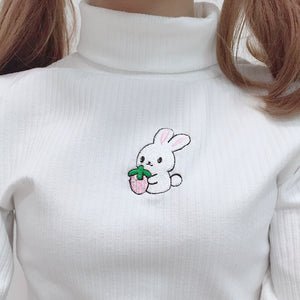 Rabbit Embroidery Turtleneck AD12724