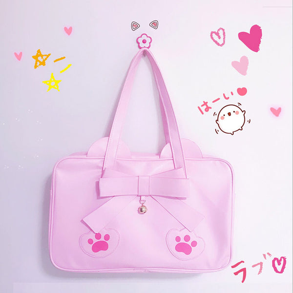 Pink/Brown Cat Paws Bow Handbag AD10433