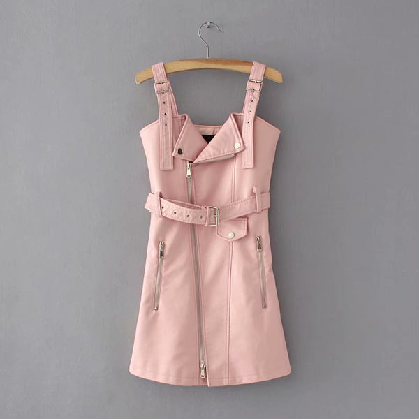Sexy Sash Zipper Leather Dress AD11126