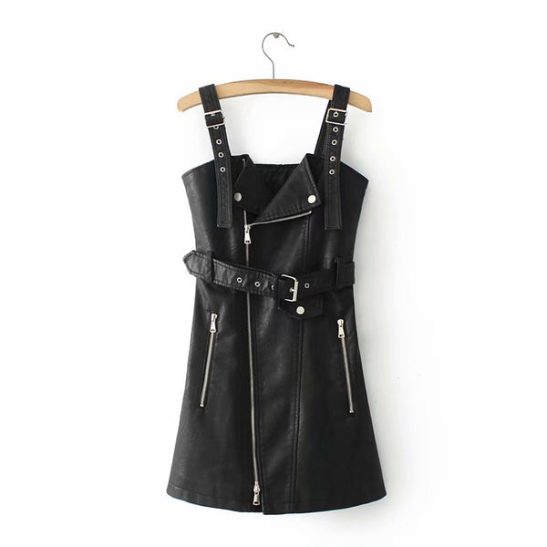 Sexy Sash Zipper Leather Dress AD11126