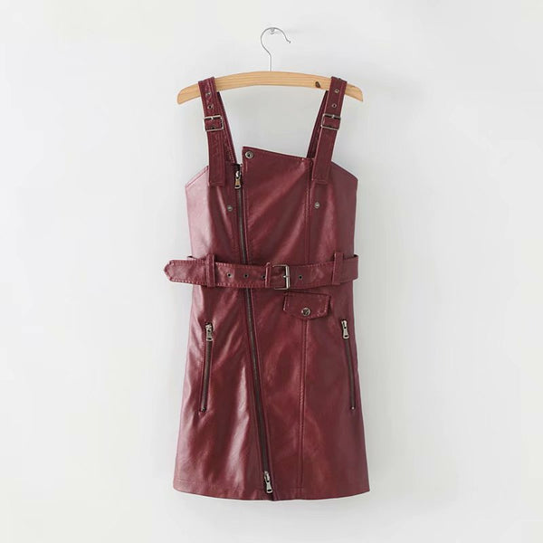 Sexy Sash Zipper Leather Dress AD11126