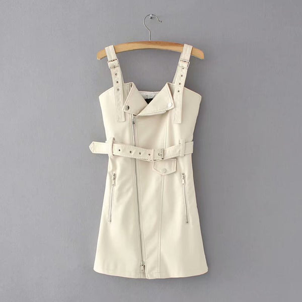 Sexy Sash Zipper Leather Dress AD11126