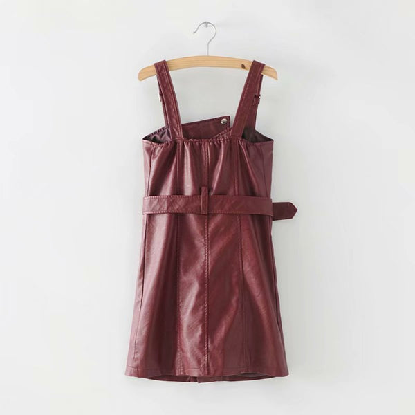 Sexy Sash Zipper Leather Dress AD11126