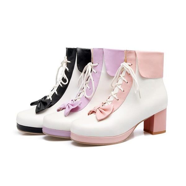 Lolita Bow Cosplay Heels Boots AD10435