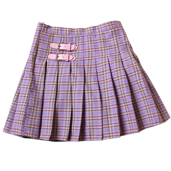 Purple Grid Pleated Skirt AD10383