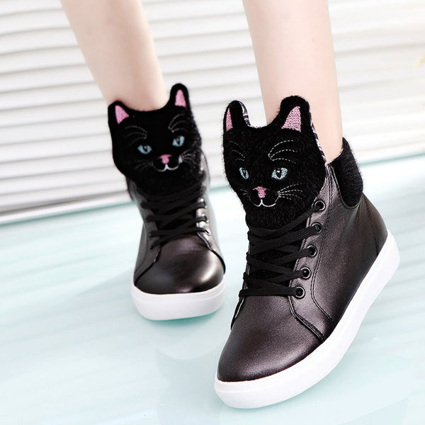 Black/White Kawaii Kitty High Sneakers AD11730