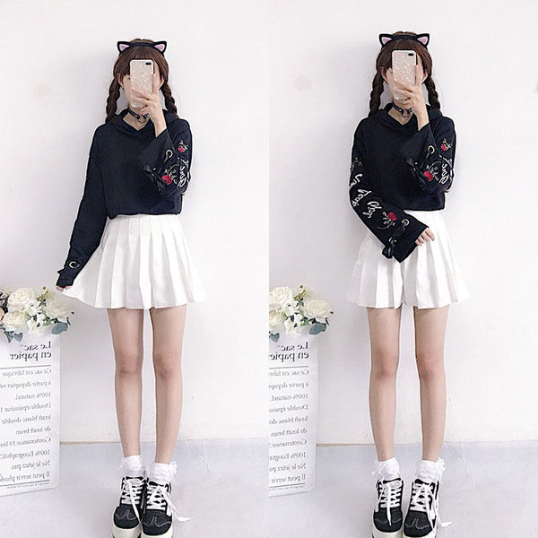 Rose Embroidered Short Hooded Sweater AD11042