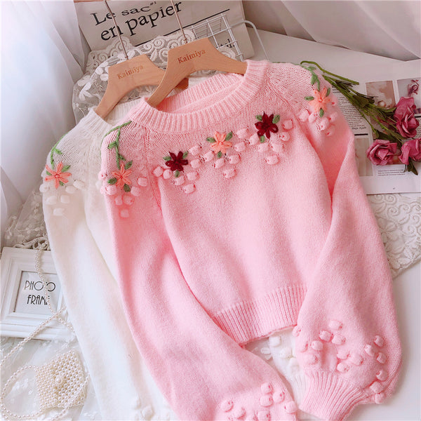 Sweet Embroidered Flower Sweater AD12520