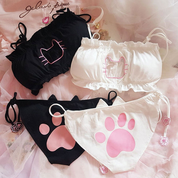 White / Black Cats Lingerie Set AD11359