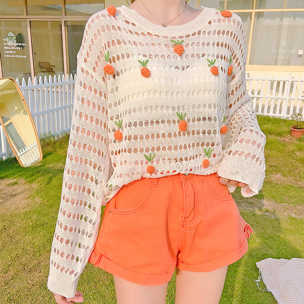 Cute Strawberry Embroidery Hollow Sweatshirt AD210156