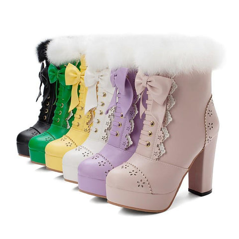 Rabbit Fur Lolita Kawaii Bow Boots AD10538