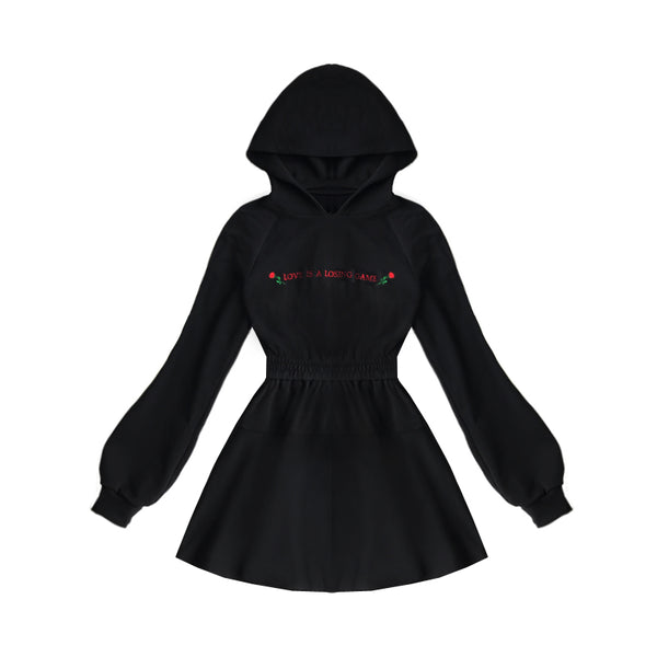 Rose Letter Embroidered Hooded Gothic Dress AD12001