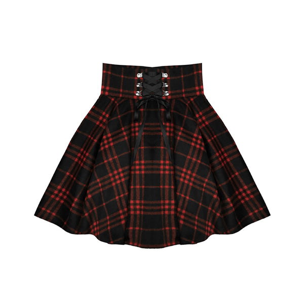 Black-Red Gothic High Waist Laced Plaid Skirt AD10487