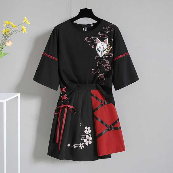 Anime Red Ribbon Lolita T-shirt Skirt Set AD11734