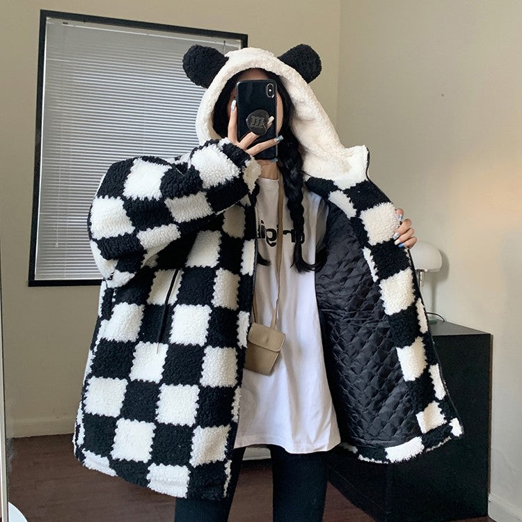 Cute Grid Plush Coat