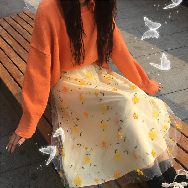 Flower Lace Mesh Long Skirt AD11584
