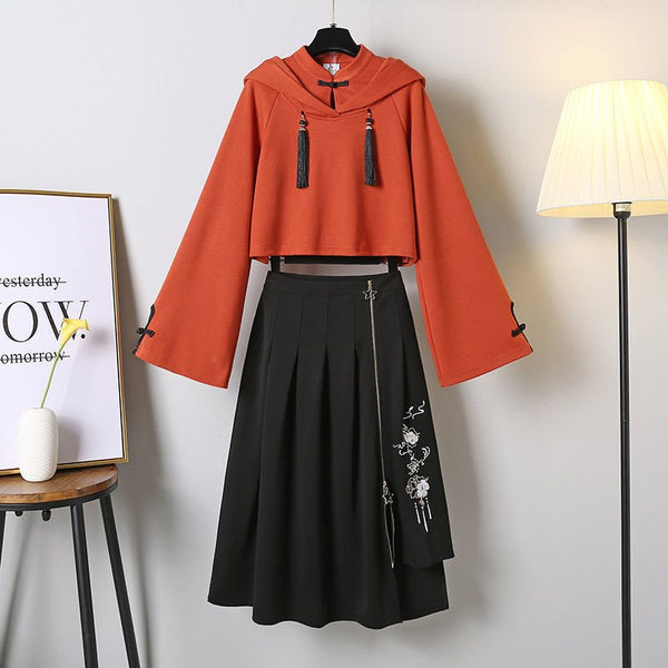 Fashioned Hoodie With Skirt Suit AD12631