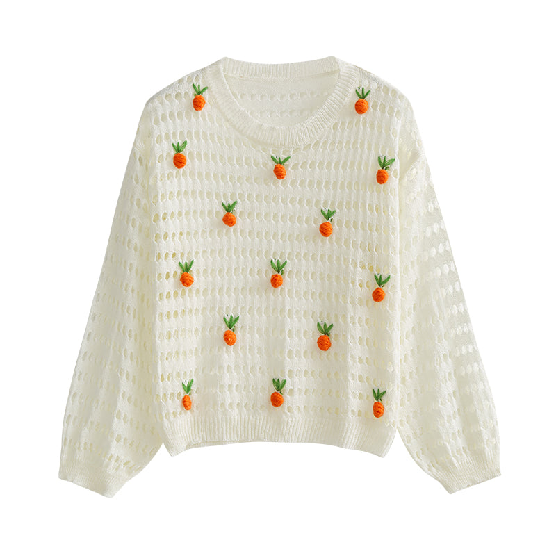 Cute Strawberry Embroidery Hollow Sweatshirt AD210156