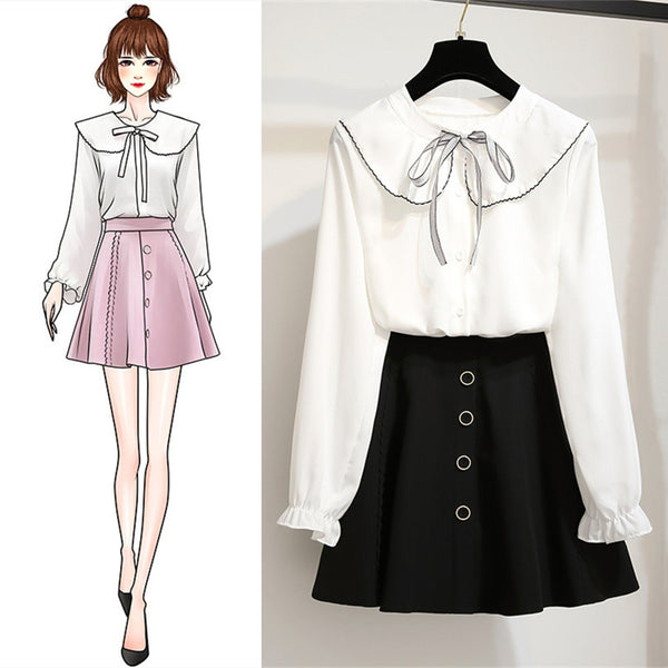 Chiffon Shirt Puff Skirt Suit AD11385