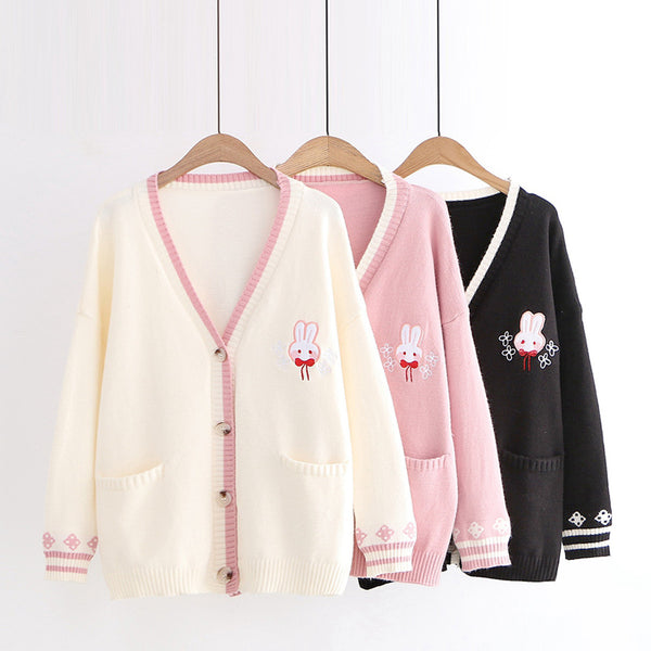 Pink/Navy/Beige Kawaii Bunny Knitting Coat AD12017