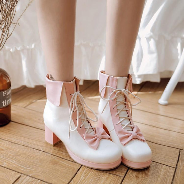 Lolita Bow Cosplay Heels Boots AD10435