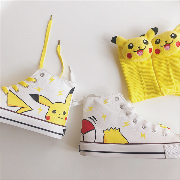 Yellow Pokemon Hand-painted Canvas Shoes AD10504
