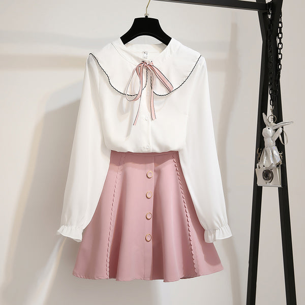 Chiffon Shirt Puff Skirt Suit AD11385