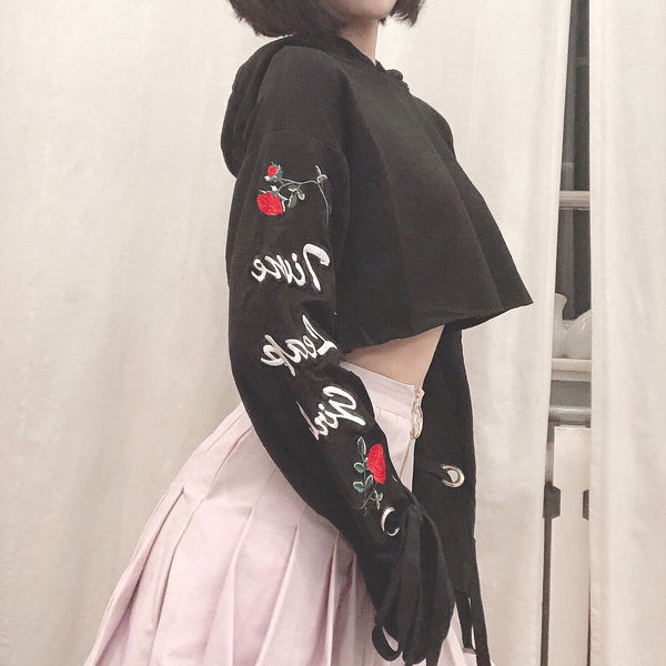 Rose Embroidered Short Hooded Sweater AD11042