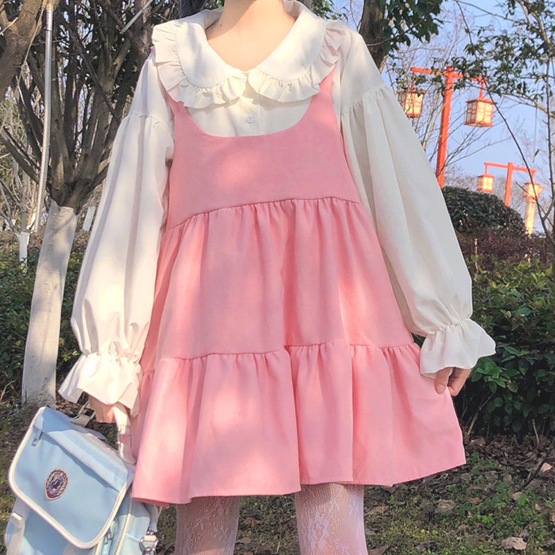 Sweet Pink Dress + White Blouse Suit AD210026
