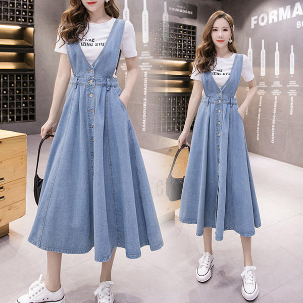 Button Pocket Strap Denim Dress AD11546