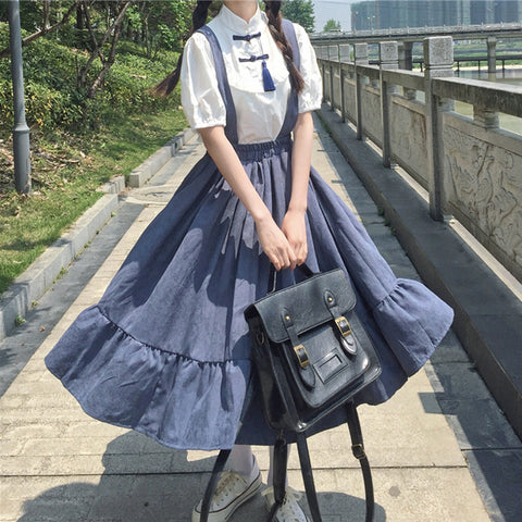 Japanese Blouse + Braces Skirt Set AD11463