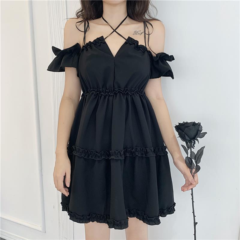 Gothic Off Shoulder Strap Backless Dresses AD11308