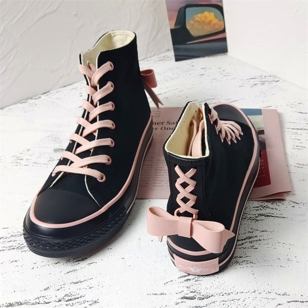 Black Pink Bow Canvas Shoes AD210058
