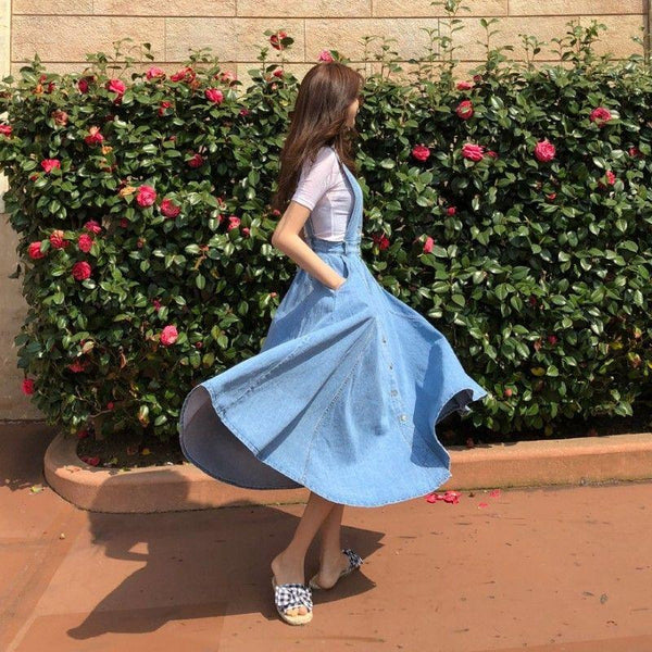 Button Pocket Strap Denim Dress AD11546