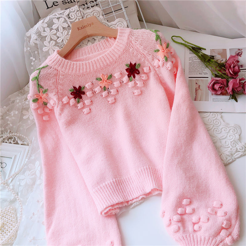 Sweet Embroidered Flower Sweater AD12520