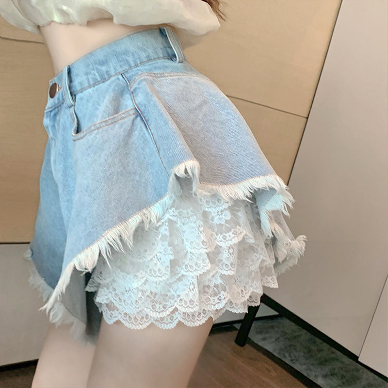 Denim Shorts / Lace Shorts ( two pieces ) AD12170