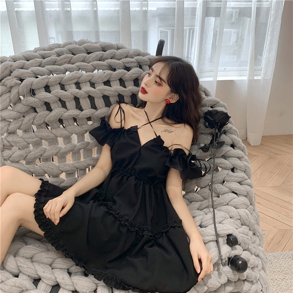 Gothic Off Shoulder Strap Backless Dresses AD11308