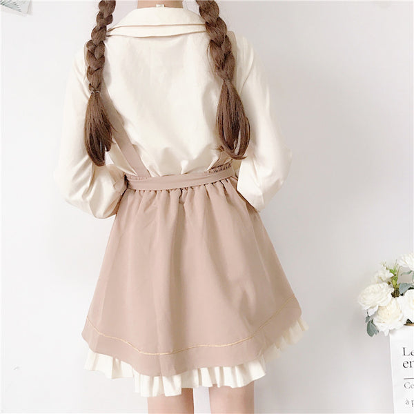 Students Blouse + Braces Skirt Set AD11473