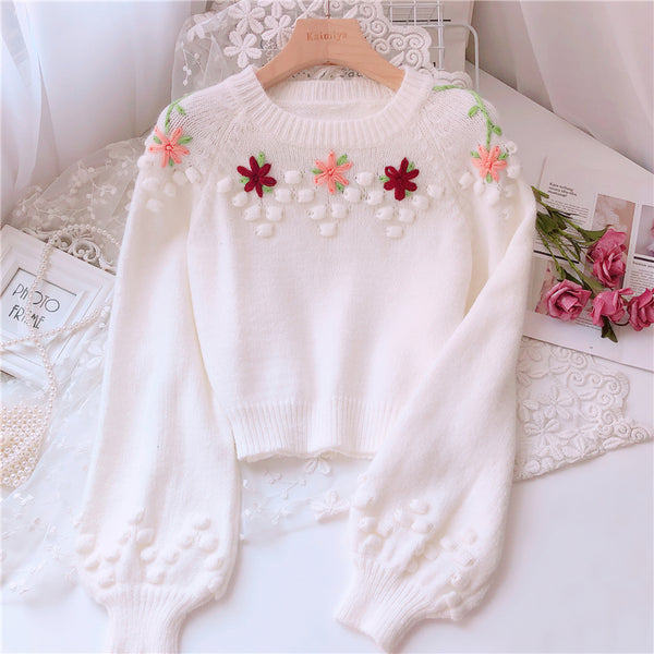 Sweet Embroidered Flower Sweater AD12520