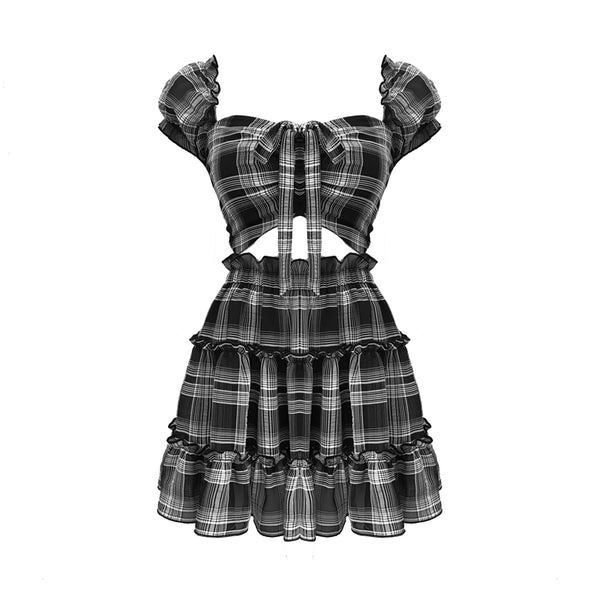 Gothic Plaid Crop Top + High Waist Mini Skirt Set AD11820