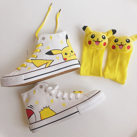 Yellow Pokemon Hand-painted Canvas Shoes AD10504