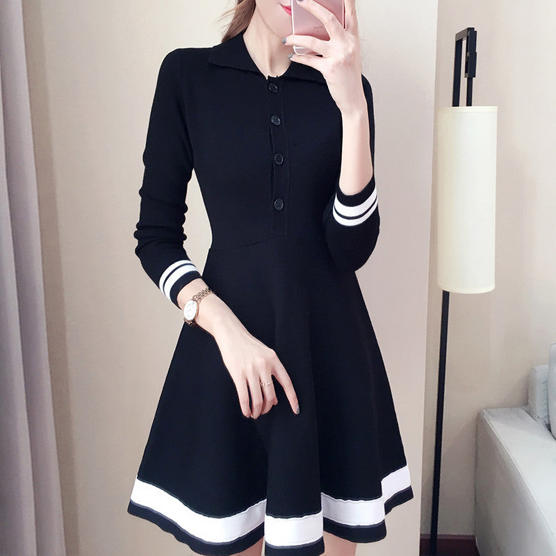 Striped Button-knit Sweater Dresses AD10463