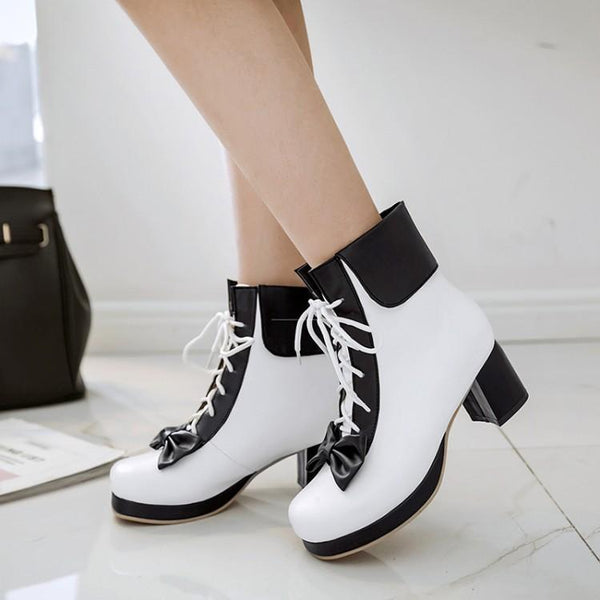 Lolita Bow Cosplay Heels Boots AD10435