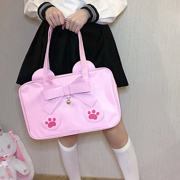 Pink/Brown Cat Paws Bow Handbag AD10433