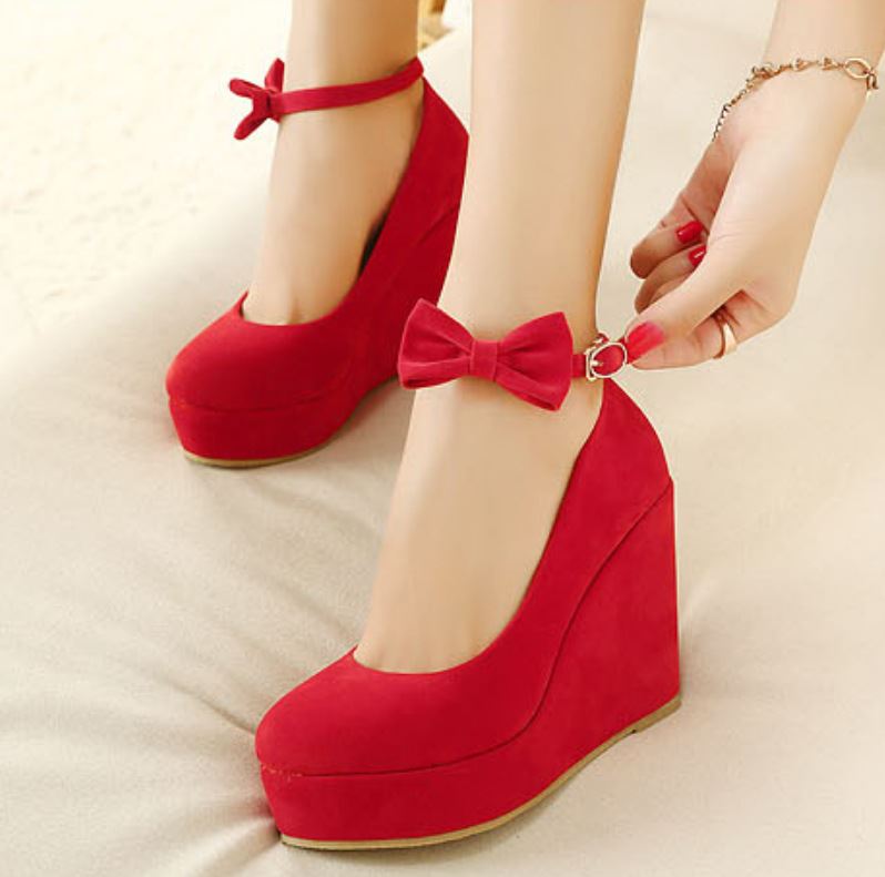 Red/Black Bow Single Heels Shoes AD10239