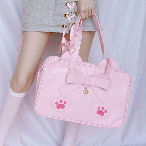 Pink/Brown Cat Paws Bow Handbag AD10433